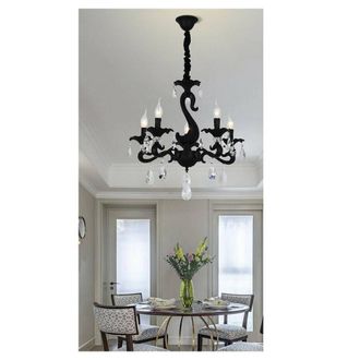 Trade Shop Trade Shop Traesio - Trade Shop - Lampadario Classico Attacco E14 5 Bracci Con Pendenti In Acrilico Lampada A15-5 - Negro