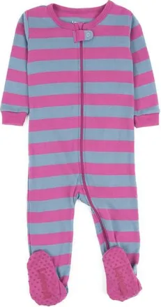 Leveret Kids Footed Striped Cotton Matching Family Pajamas in Purple/denim at Nordstrom, Size 18-24M