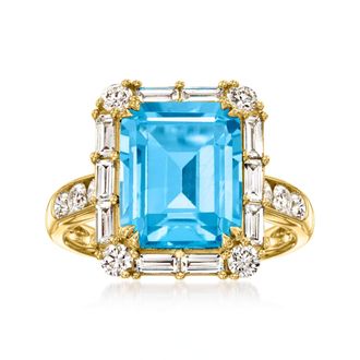 Ross-Simons Swiss Blue Topaz Ring With Lab-Grown Diamonds in 14kt Yellow Gold