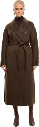 Cesare Gaspari Klassieke Luxe Lange Jas Rosie - Dames - Jas met riem - Bruin - XL - Wol - Jassen