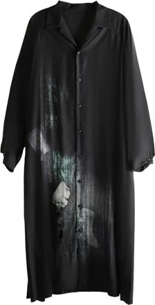 Yohji Yamamoto abstract-print midi shirt dress - Nero