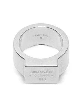 Acne Studios Zegelring met rechthoekig logo - Zilver