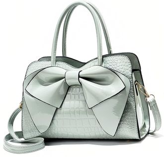 Nicole & Doris Handbags for Women Designer Top Handle Bags Patent Leather Crossbody Shoulder Bags Party Clutch Bag Ladies Elegant Tote Bag Cute Bowknot Bag Light Gre