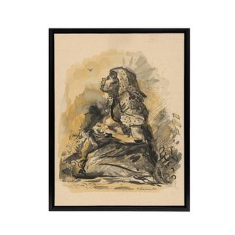 Artery8 Gypsy & Lark Watercolour Kubincan Black Framed Canvas Wall Art Print in Beige | Size: W24 x H32