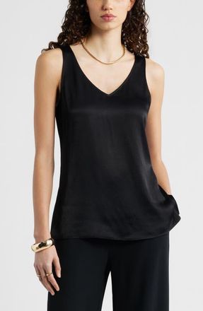 Nordstrom Satin Shell Top in Black at Nordstrom, Size Xx-Small