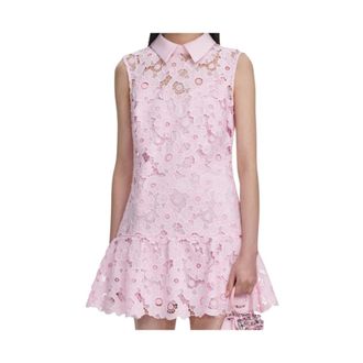 Self Portrait Short Dresses, female, Pink, Size: 2XS Lace Sleeveless Collared Mini Dress