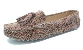 Minitoo Driving Shoes Womens Tassel Beige Snake Suede Leather Loafers Slip-ons Casual Holidays Flats UK 6