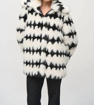 Joseph Ribkoff Reversible Faux Fur Coat In Vanilla/black