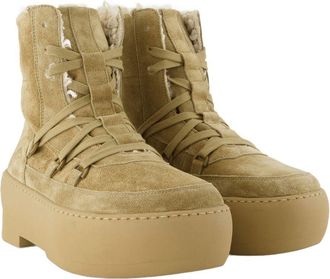 Gia Borghini Womens Lace-Up Shearling-Lined Platform Boot Beige