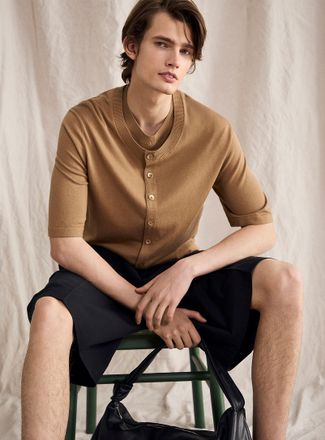 Le 31 Mens Cashmere-blend short-sleeve Cardigan Sweater Le 31 Studio capsule