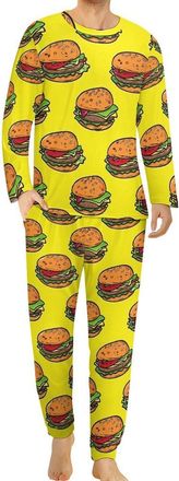 Generic Burger Food Mens Pajamas Set Long Sleeve Tops And Bottoms Soft Nightwear Comfy Loungewear Pj Sets 5XL
