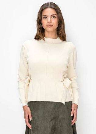 YAL New York Cream Knit Top with Tie Waist