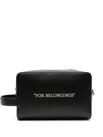 Off-white Quote-print leather wash bag - Black
