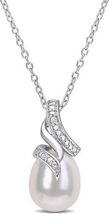 Delmar Sterling Silver 9mm Cultured Freshwater Pearl & Diamond Pendant - 0.02 ctw in White at Nordstrom Rack