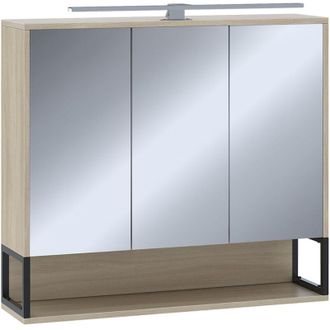 Vicco Armario Con Espejo De Ba&ntilde;o Vionna, Roble/negro, 80 X 71.5 Cm Con Luz Led