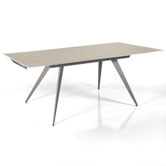 Oresteluchetta Mesa extensible cer&aacute;mica m&aacute;rmol travertino acero platino 75x140-200 cm