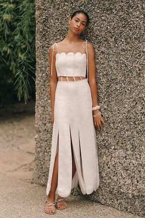 Azulu Malta Linen Scalloped Cutout Maxi Dress