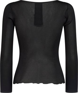 Saint Laurent Womens Top Cassandre Ribbed Silk Black Knitwear Sweater