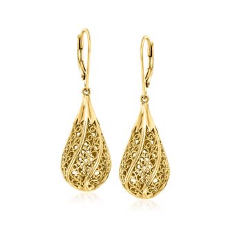 Ross-Simons 18kt Gold Over Sterling Filigree Teardrop Earrings