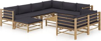 vidaXL Set De Muebles De Jard&iacute;n 10 Pzas Bamb&uacute; Con Cojines Gris Oscuro Vidaxl