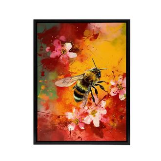 Artery8 Honey Bee On Abstract Flower Bed Framed Canvas Wall Art Print | Size: W24 x H32