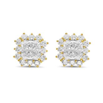 Diana M. Jewels 14kt yellow gold 8cts lab grown Radiant Cut Diamond Halo Earrings