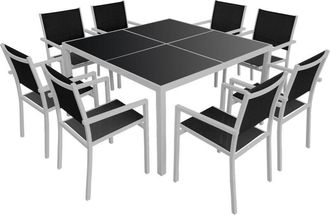 Happy Garden Conjunto de jardín CAGLIARI 8 plazas en textileno negro aluminio gris