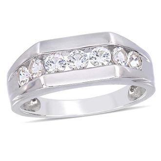 Amour Mens Channel Set Created White Sapphire Ring In Sterling Silver