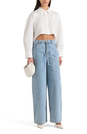 Mani&egrave;re De Voir Eleni Cropped Shirt With Balloon Sleeves in White at Nordstrom, Size 2