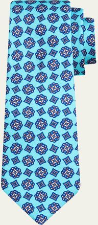 Kiton Mens Geometric Medallion Silk 7-Fold Tie