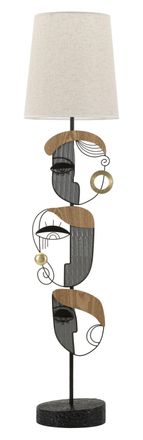Mauro Ferretti L&aacute;mpara de pie con caras de metal negro y madera marr&oacute;n &oslash; cm 38x162,6