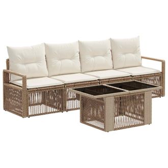 vidaXL Set Divano Da Giardino 5 Pz Beige E Bianco Crema Polyrattan Vidaxl