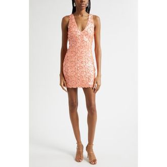 Ramy Brook Kinsley Floral Sequin Minidress in Coral Paillette at Nordstrom, Size 12