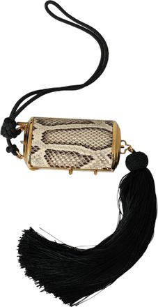 Dolce & Gabbana Womens Beige Exotic Leather Mini Mirror Tassel Make Up Holder Bag Python