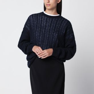 Lisa Yang Maglione Amabel in cashmere di seta a trecce blu navy