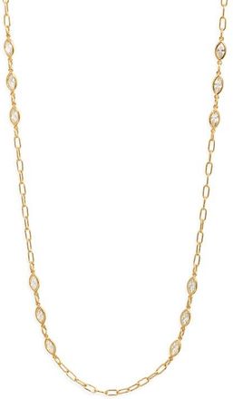Nordstrom Bezel Cubic Zirconia Station Long Necklace in Clear- Gold at Nordstrom