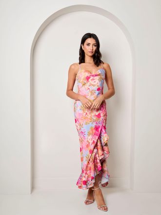 Chi Chi London Chi Chi London Womens Cami Floral Print Ruffle Hem Maxi Dress in Multi - Multicolour - Size 10 UK