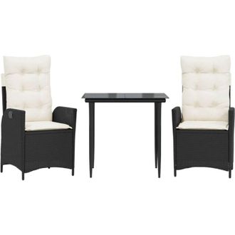 vidaXL Set Comedor De Jard&iacute;n 3 Pzas Con Cojines Rat&aacute;n Sint&eacute;tico Negro Vidaxl