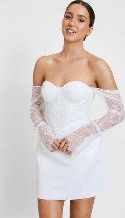 Six Stories Lace Bardot Mini Dress in White at Nordstrom, Size 10