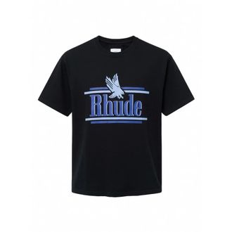 Rhude T-Shirts, male, Black, Size: XL Racing Crest T-shirt