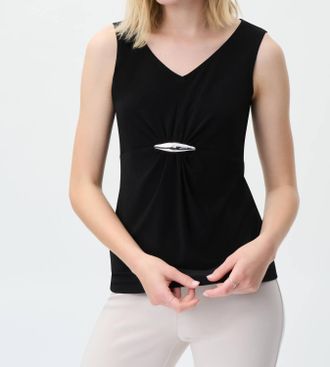 Joseph Ribkoff V-Neck Top With Hardware Detail In Black