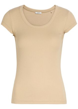 Joseph Saba Ribbed Stretch-cotton top - Beige - S (UK8-10 / S)