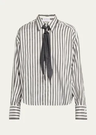 Brunello Cucinelli Wide Silk Stripe Button-Down Shirt