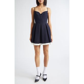 Shushu/Tong Pleated Wool Grain de Poudre Minidress in Navy Blue at Nordstrom, Size 10 Us