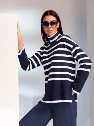 Heine Strickpullover HEINE Pullover, Damen, Gr. 34, bunt (marine, ecru, geringelt), 50% Viskose, 25% Polyester, 25% Polyamid, gemustert, gestreift, Pullover