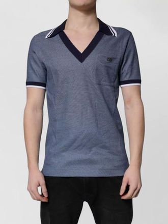 Dolce & Gabbana silk blend textured v-neck polo shirt