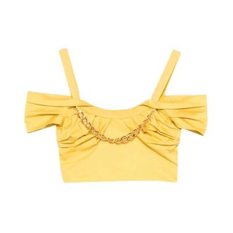 Elisabetta Franchi Blouses, female, Yellow, Size: L Stretch Cotton Top with Necklace
