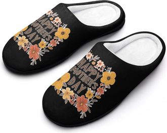 Generic Mothers Day Vintage Floral Slippers Men Winter Warm Cotton Anti-Slip Indoor Slip-Ons House Shoes