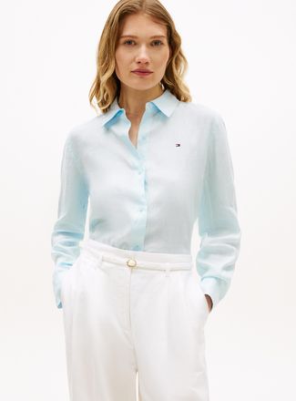 Tommy Hilfiger Hemdbluse TOMMY HILFIGER ESS LINEN RELAXED SHIRT, Damen, Gr. 34, keepsake blau, Web, Obermaterial: 100% Leinen, unifarben, relaxed fit h&uuml;ftlang, 1-Kno