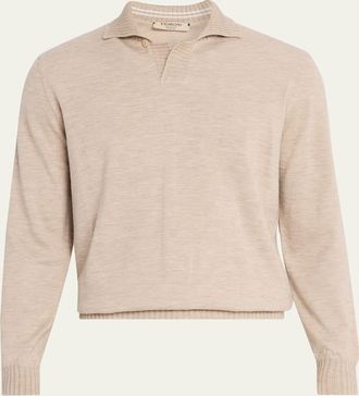 Fioroni Cashmere Mens Duvet Cashmere Johnny-Collar Long-Sleeve Polo Shirt